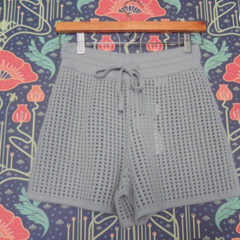 Naked 100% Cashmere Open Waffle Knit Sheer Light Blue Lounge Shorts